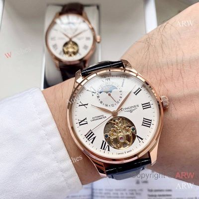 High Quality Replica LONGINES Men's Black Leather Strap Different Colors Face Dial Different Colors Plated 316L Stainless Steel Case Watch 40mm